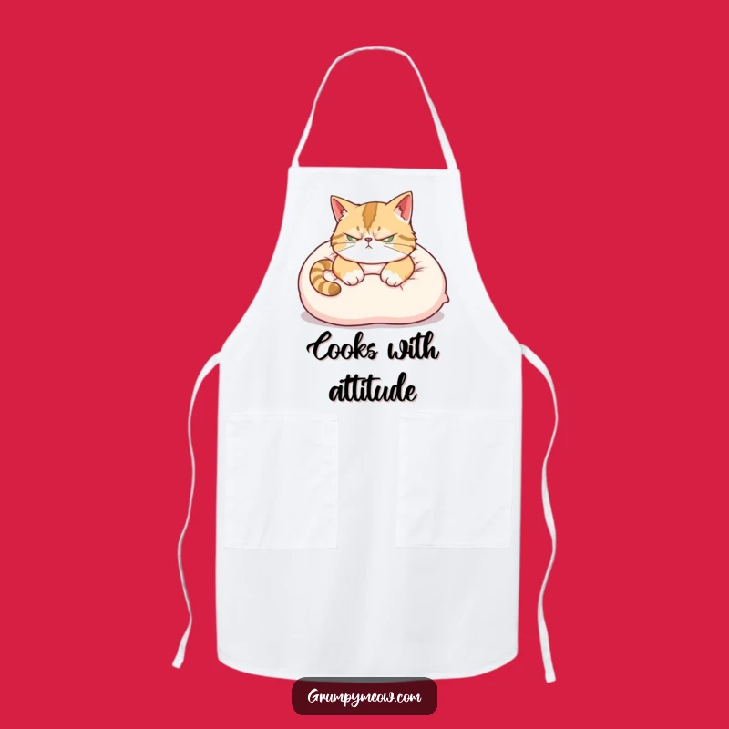 Funny Scowling Cat Apron: Cook with Grumpy Feline Flair and Kitchen Protection