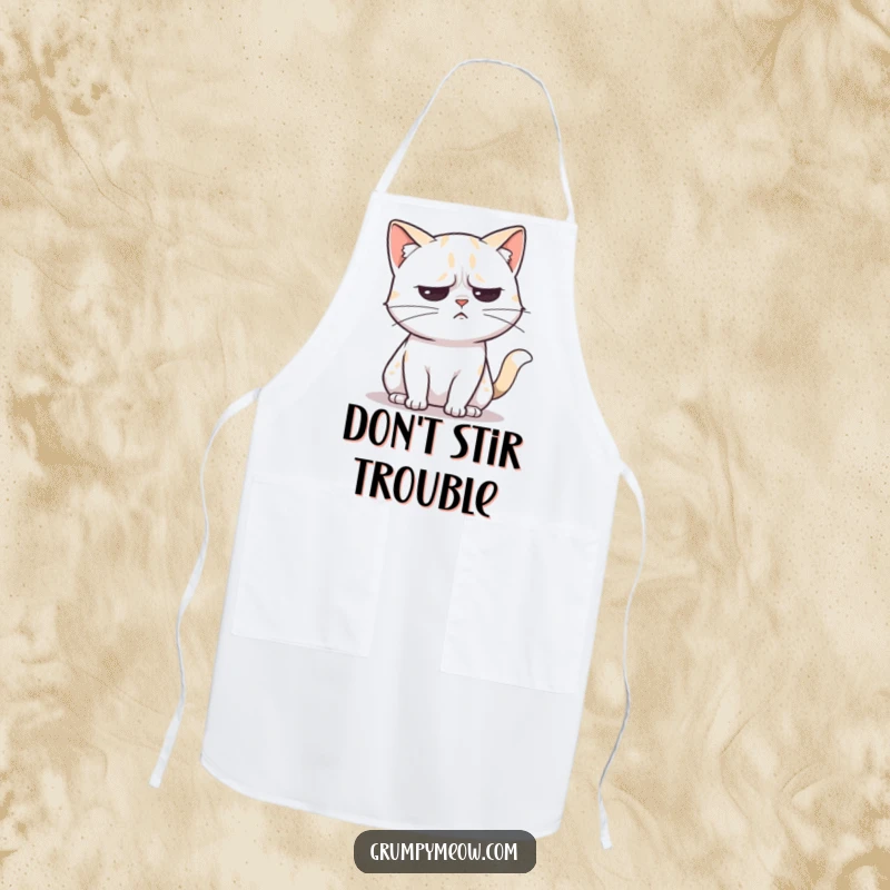 Funny apron with an unimpressed cat slowly flicking its tail, signaling mild annoyance with humorous kitchen flair.