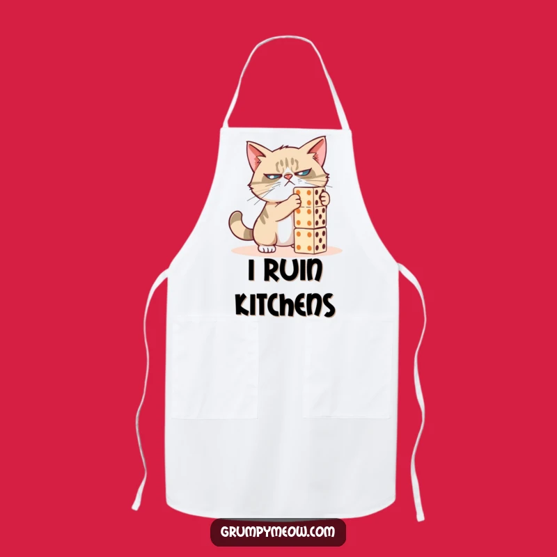 Funny Grumpy Cat Domino Destroyer Apron: Cook with Cat-titude