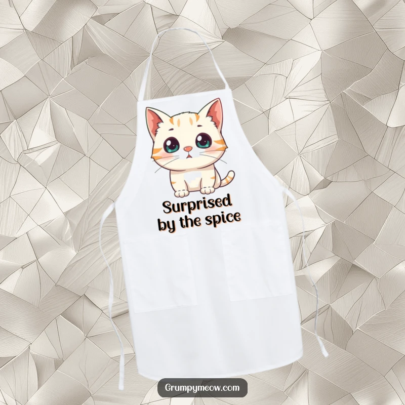 Funny Apron: A cat with dilated pupils stares in surprise at a sudden appearance, protecting your clothes with wide eyes.
