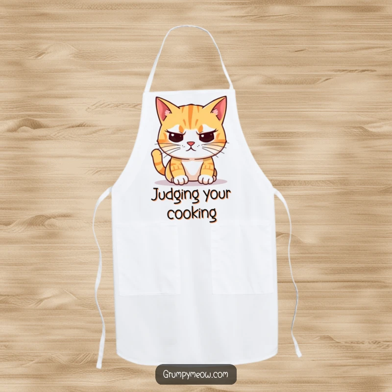 Funny Apron: A unimpressed cat with crooked whiskers stares judgmentally at a brightly colored object, protecting your outfit.