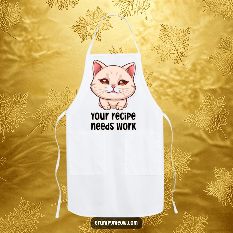 Funny apron with a cat's curled lip, giving a subtle, unimpressed look with humorous kitchen flair.