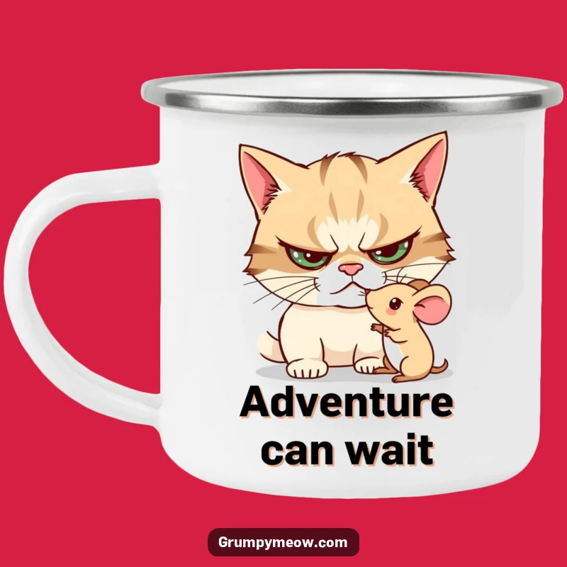 Funny Grumpy Cat Enamel Camping Mug - Rugged & Hilarious Outdoor Gift