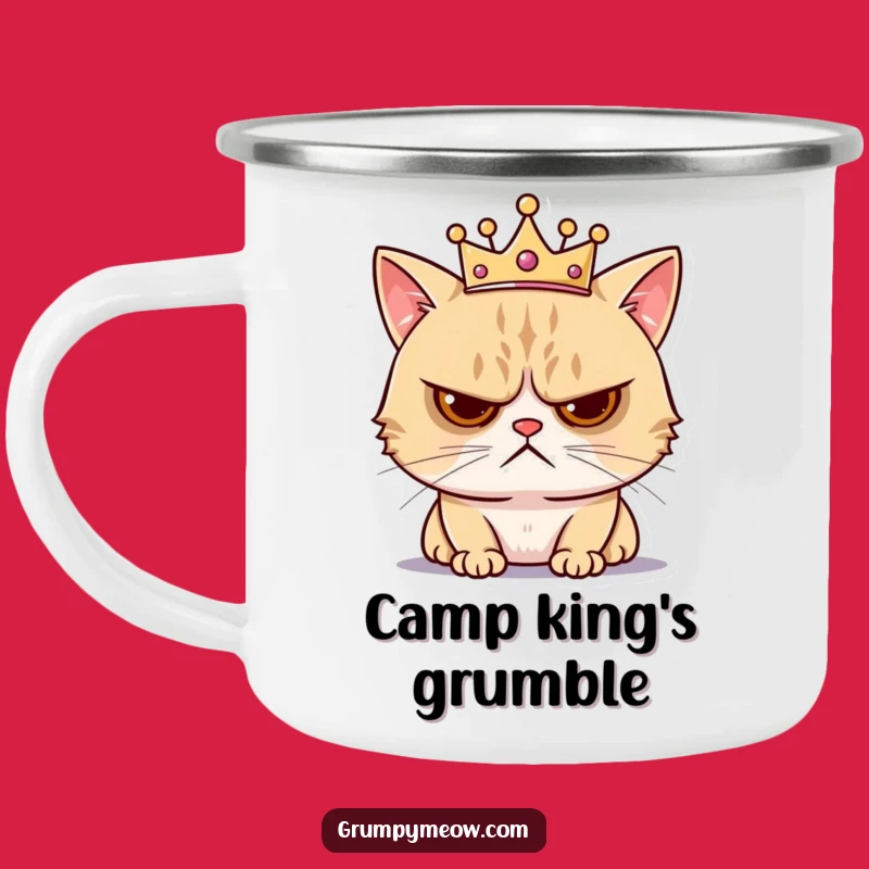 Funny Grumpy Cat Crown Camping Mug - Royal Outdoor Annoyance Humor Gift