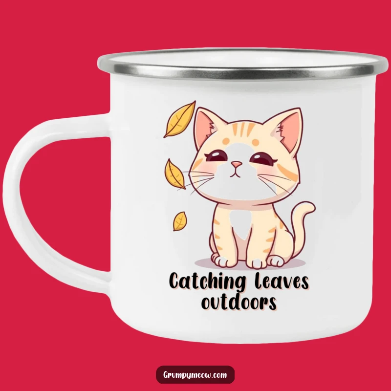 Funny Deadpan Cat Leaf Camping Mug: Outdoor Sarcasm, Hilarious Adventure Gift