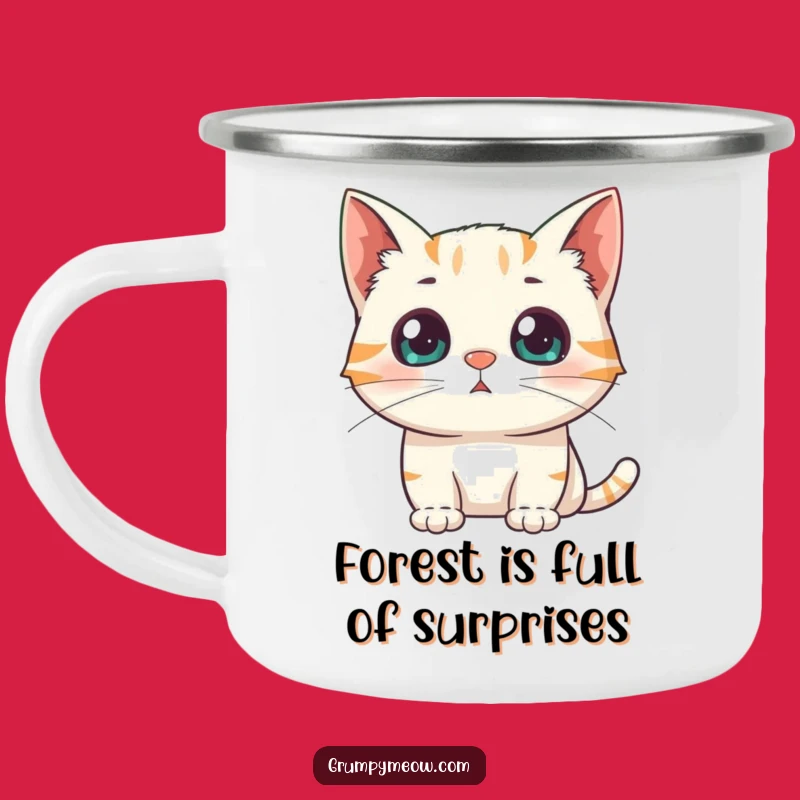 Funny Surprised Cat Camping Mug: Wake Up to Feline Shock on the Trail