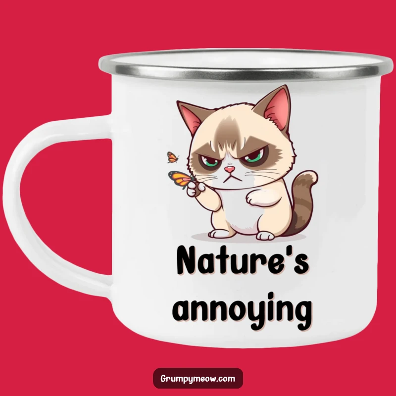 Funny Grumpy Cat Butterfly Camping Mug, Sip Sarcasm Amidst Nature - Perfect Funny Gift