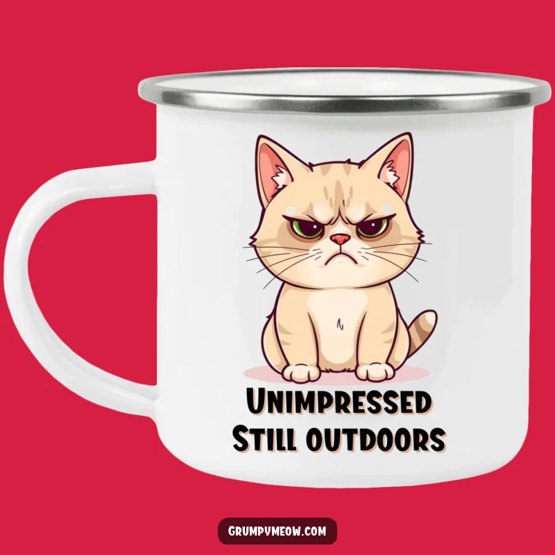 Funny Grumpy Cat Shiny Object Camping Mug: Unimpressed Outdoor Companion