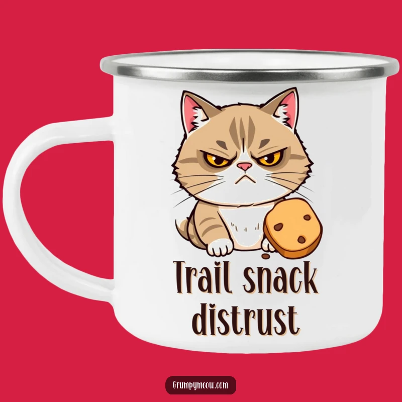 Funny Grumpy Cat Treat Camping Mug - Campfire Snacks with Suspicion! Perfect Funny Gift!