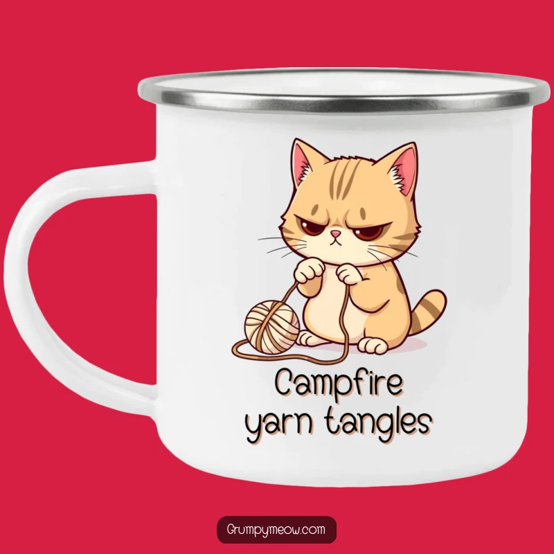 Funny Grumpy Cat Yarn Camping Mug: Reluctant Play on the Go