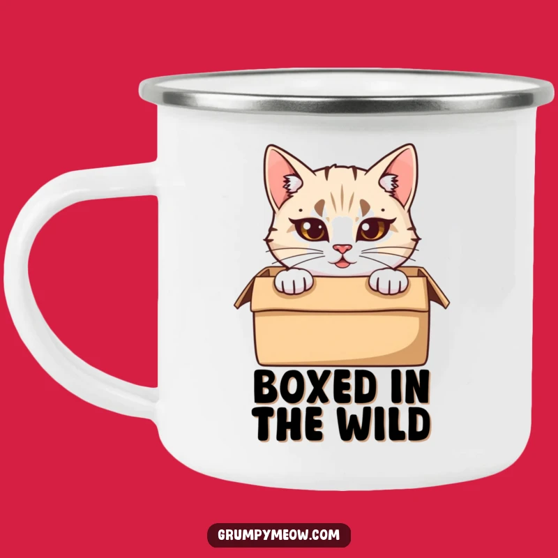 Funny Peeking Cat Camping Mug: Box Adventure, Furrowed Outdoors, Perfect Outdoor Gift