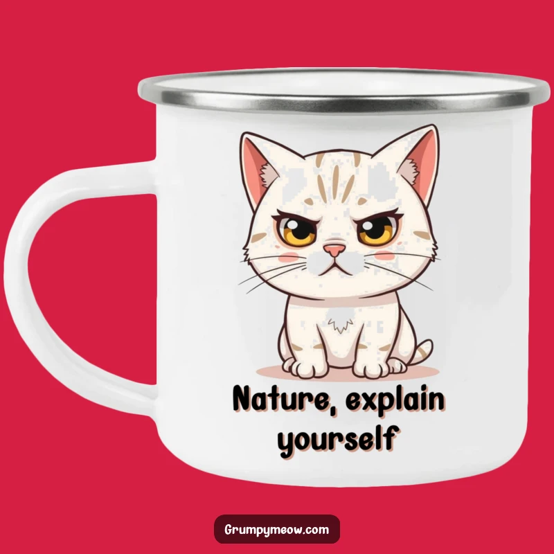 Funny Skeptical Cat Camping Mug - Witty Eyebrow Outdoor Gift