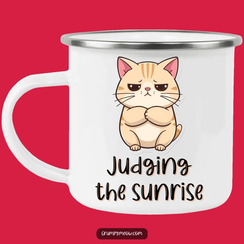 Funny Unimpressed Cat Camping Mug: Durable Sarcasm, Curious Adventure, Perfect Outdoor Gift