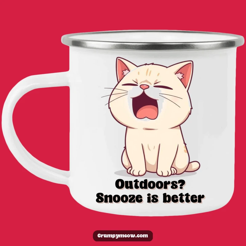 Funny Bored Cat Yawning Camping Mug - Sarcastic Outdoor Gift