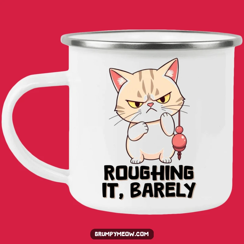Funny Grumpy Cat Camping Mug: Disdainful Toy Bat, Outdoor Sass Gift