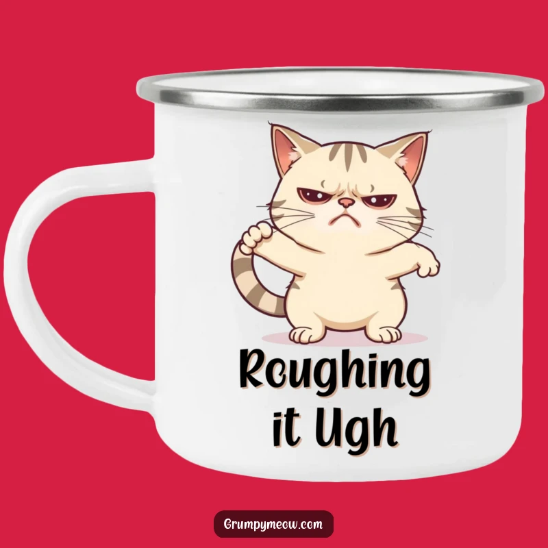 Funny Grumpy Cat Unenthusiastic Stretch Camping Mug - Campfire Companion for Grumpy Souls