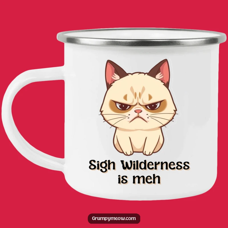 Funny Grumpy Cat Sighing Camping Mug: Dramatic Outdoor Companion