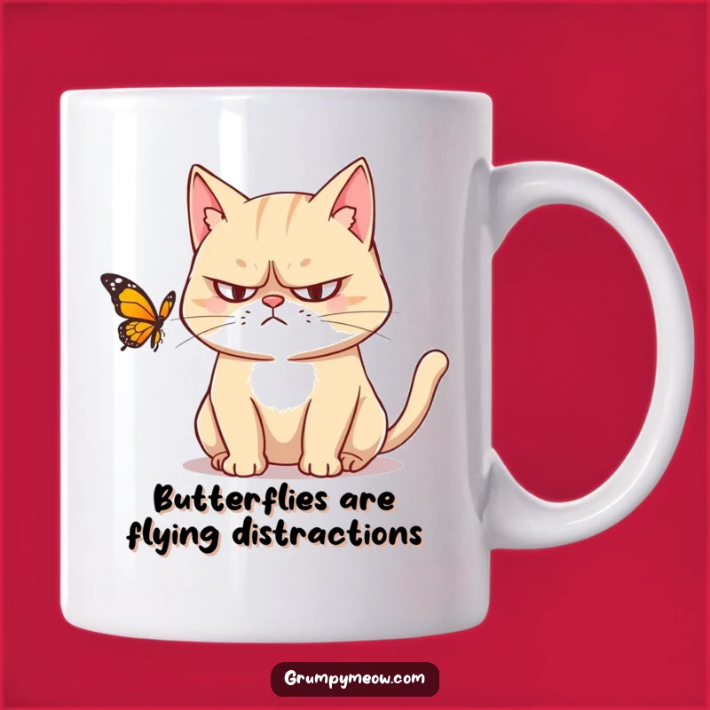 Funny Grumpy Cat Butterfly Observation Mug - Perfect Sarcastic Gift for Cat Lovers
