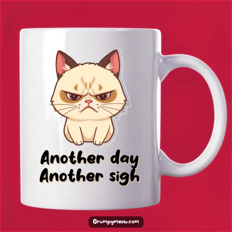 Funny Grumpy Cat Sighing Mug: Dramatic Feline Humor Gift