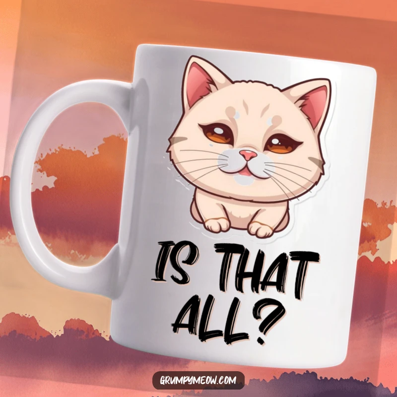 Funny mug featuring a cat with a curled lip, giving a subtle, unimpressed look with humorous disdain.