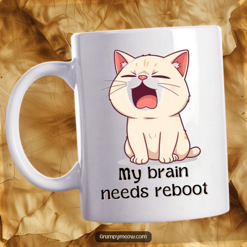 Funny mug featuring a bored cat yawning wide, with a sarcastic twinkle in its eye, expressing pure feline indifference.