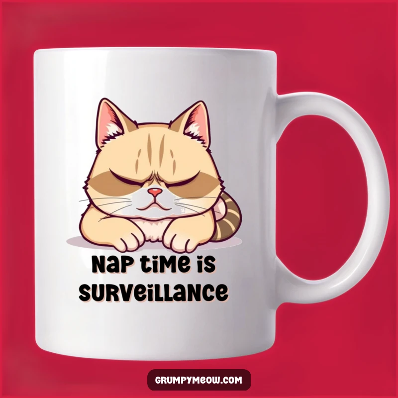 Funny Grumpy Cat Fake Sleep Mug - Observant Feline Humor, Perfect Gift