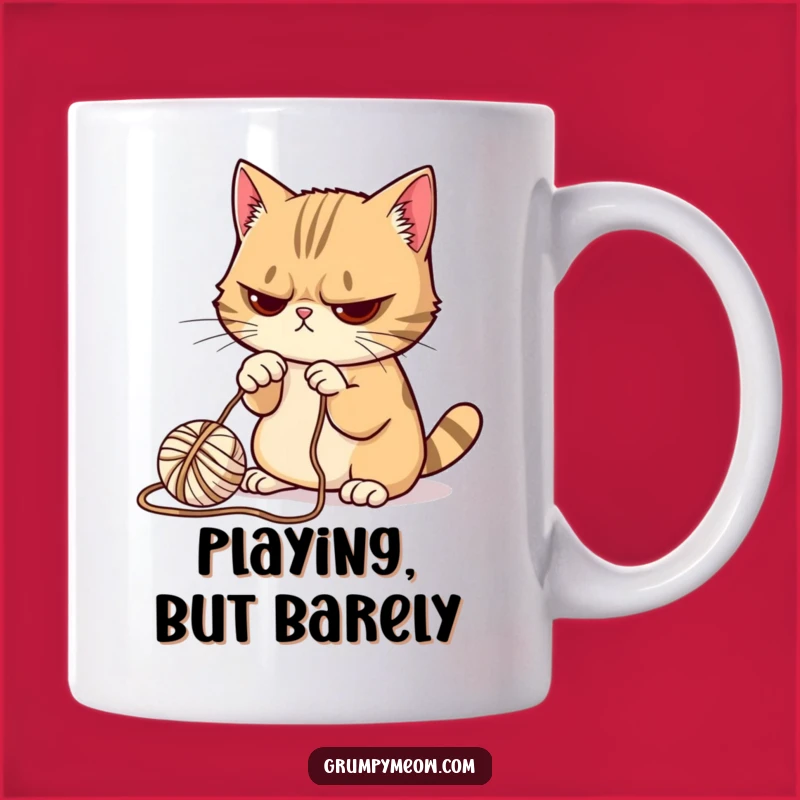 Funny Grumpy Cat Yarn Mug: Reluctant Play, Perfect Gift for Cat Lovers