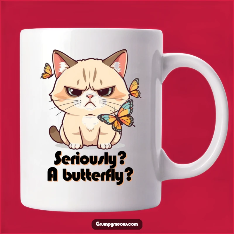 Funny Grumpy Cat Butterfly Skeptic Mug: A Hilarious Gift for Thoughtful Cat Lovers