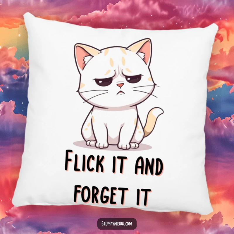 Funny pillow featuring an unimpressed cat's tail flick, conveying mild annoyance with humorous comfort and style.