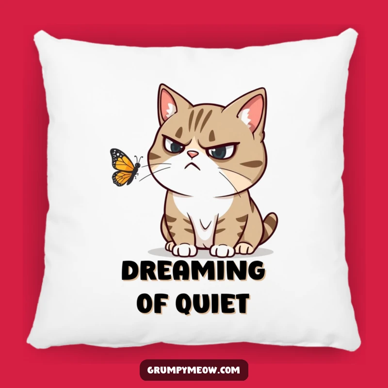 Funny Grumpy Cat Butterfly Pillow - Annoyed Feline Decor
