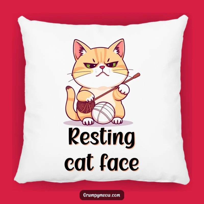 Funny Grumpy Cat Yarn Pillow - Cozy Humor and Hilarious Home Decor