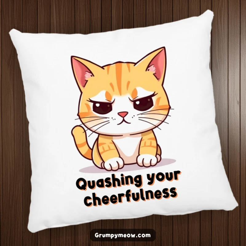 Funny Pillow: A cat with crooked whiskers looks unimpressed while judging a brightly colored object, bringing humor to comfort.