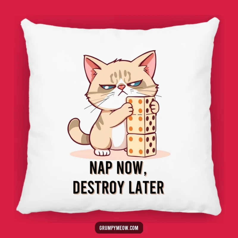 Funny Grumpy Cat Domino Destroyer Pillow: Cozy and Hilarious Home Decor