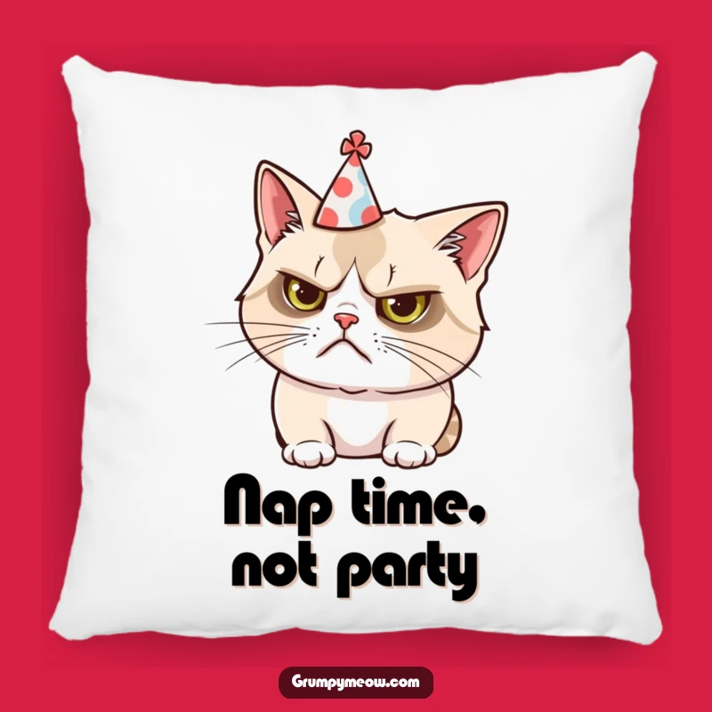 Cozy Funny Grumpy Cat Party Hat Pillow: Cuddle Up with Comedic Grumps
