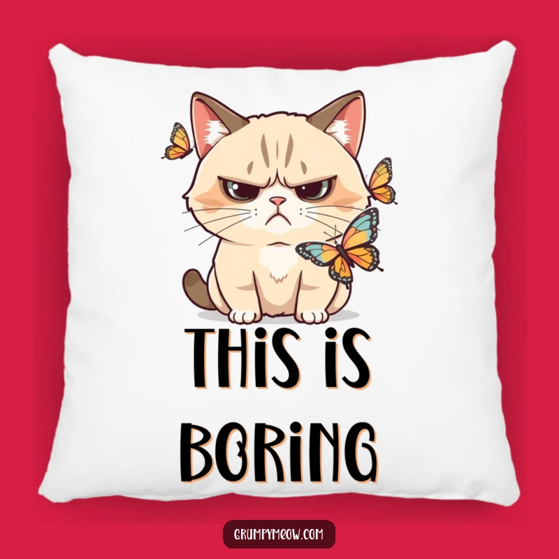 Funny Grumpy Cat Butterfly Skeptic Pillow: Cozy Comfort for the Skeptical