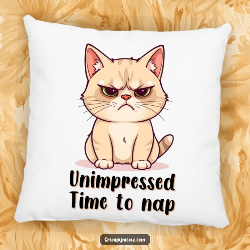 Funny grumpy cat pillow showing a cat unimpressed by a shiny object, adding comfort and humor.