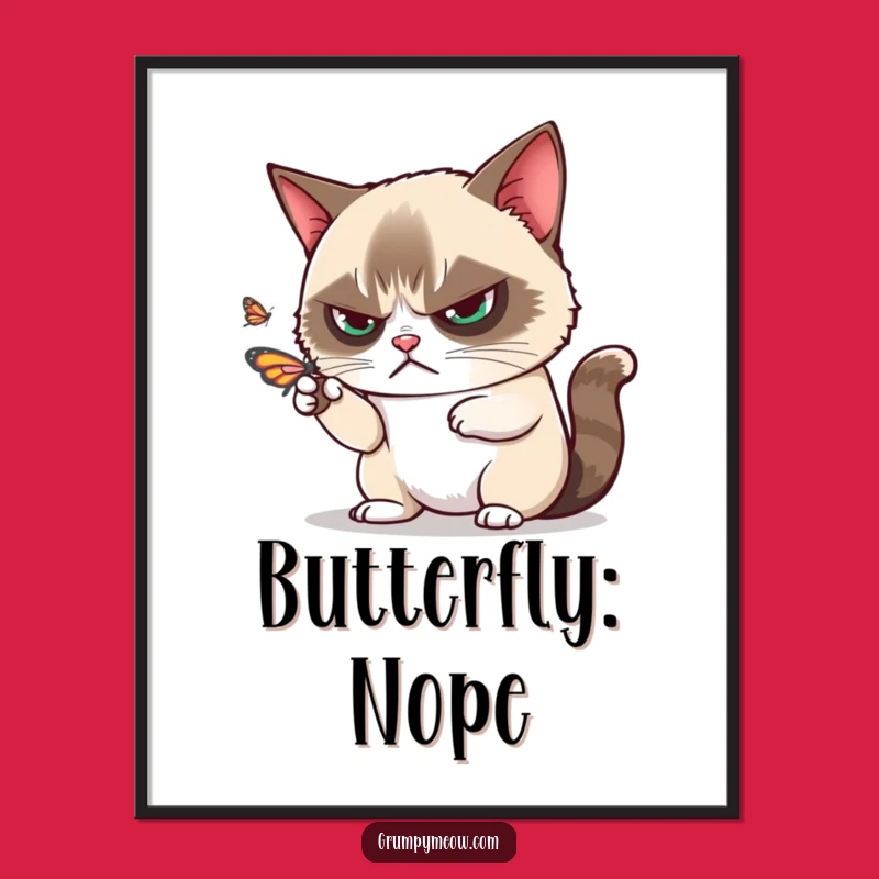 Funny Grumpy Cat Butterfly Digital Art, Instant Disdainful Decor - A Great Funny Gift