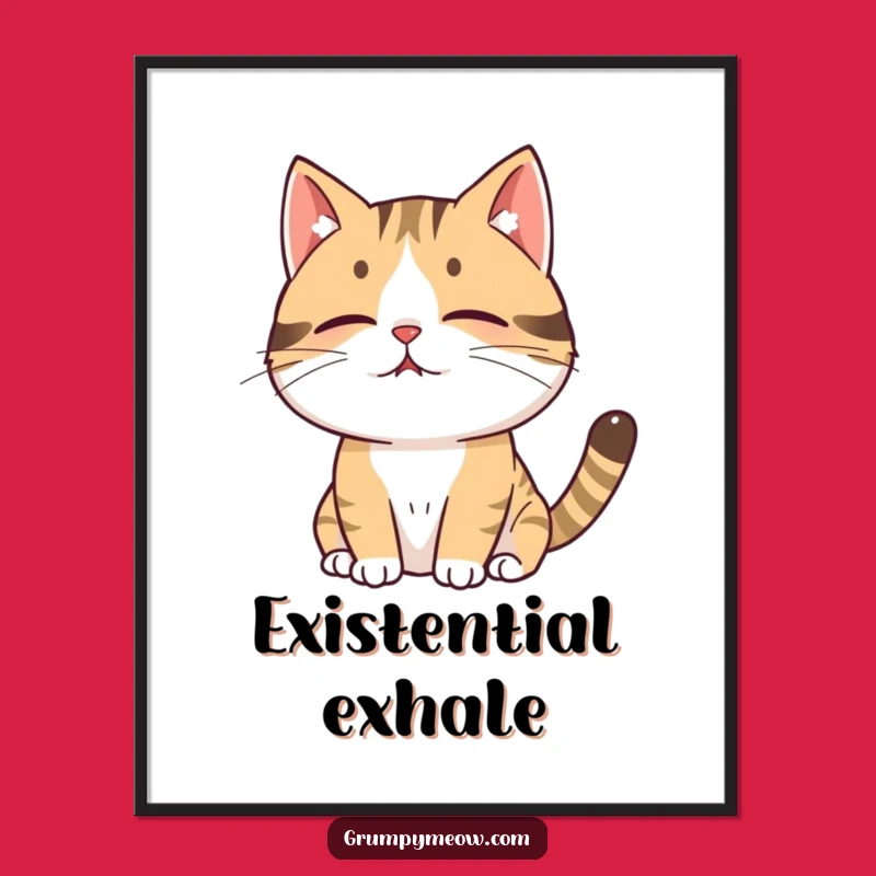 Funny Cat Sigh Digital Art Print: Instant Hilarious Decor for Cat Lovers, Capturing Exhaustion