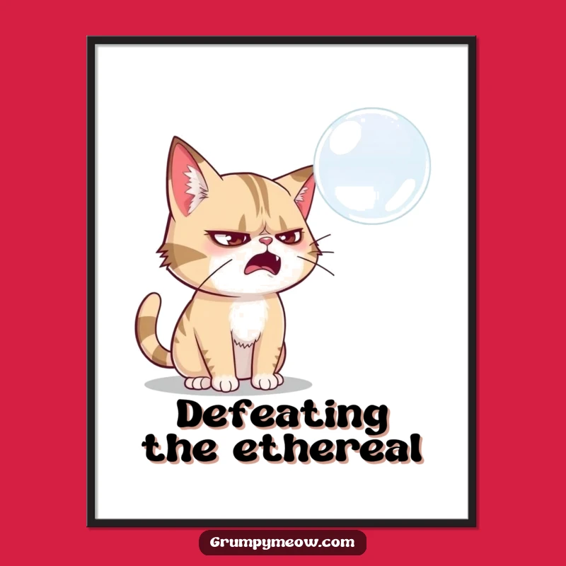 Funny Grumpy Cat Bubble Swatter Digital Print: Instant Wall Art of Feline Action