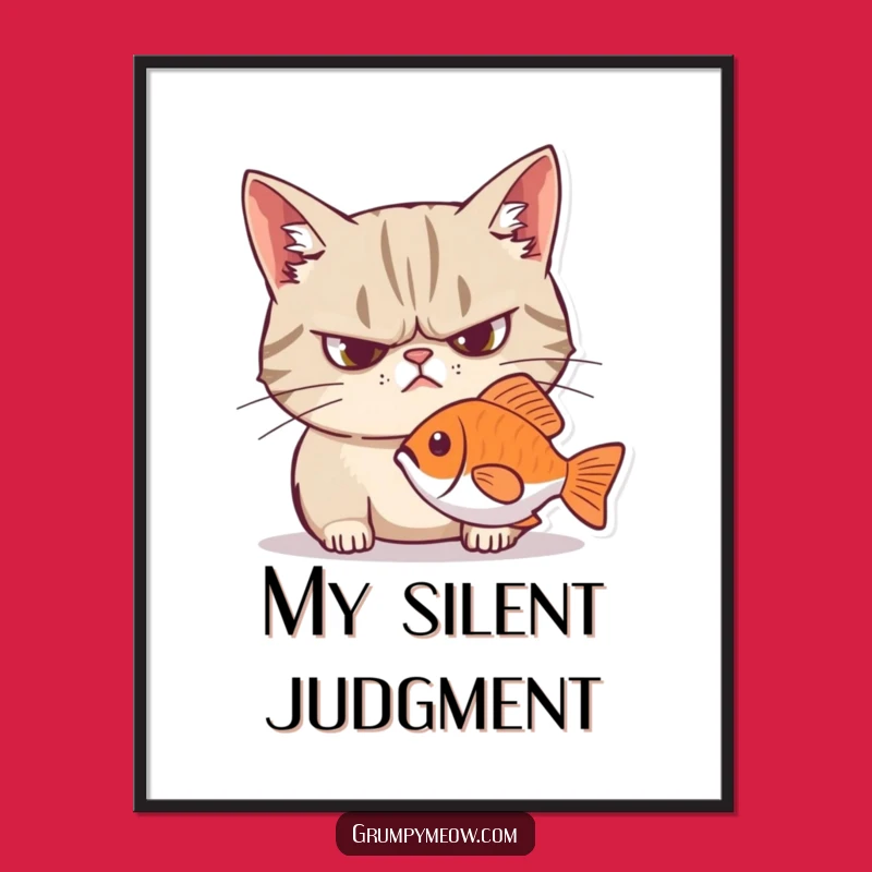 Funny Grumpy Cat Intense Fish Stare Digital Art - Instant Grumpy Cat Decor