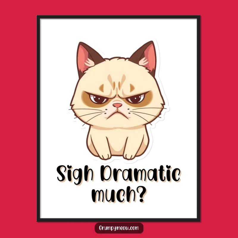 Funny Grumpy Cat Sighing Digital Art: Dramatic Feline Print