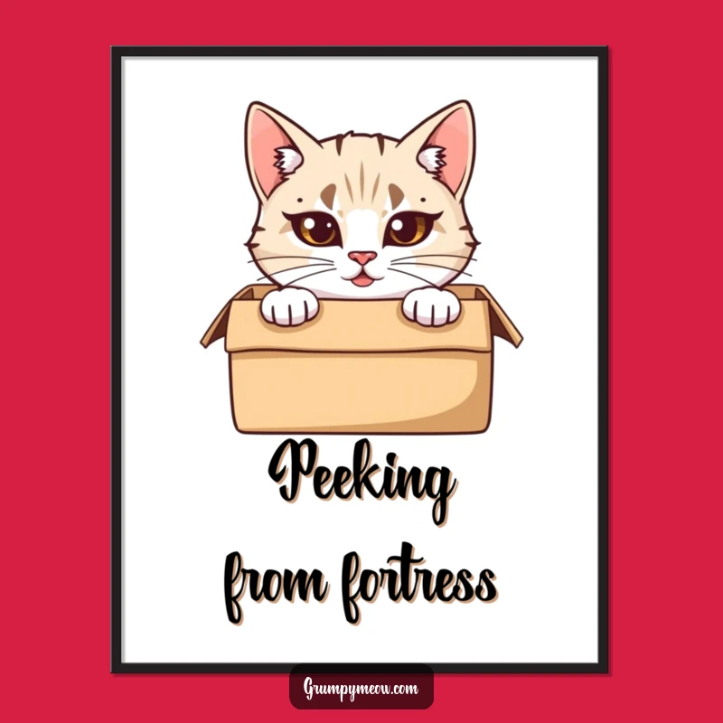 Funny Peeking Cat Digital Print: Box Art, Furrowed Mystery, Perfect Downloadable Gift