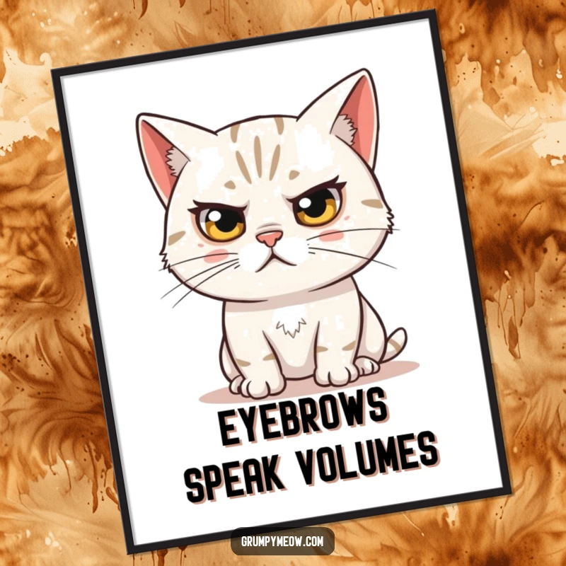 Funny digital art of a skeptical cat with a raised eyebrow, observing humorously, perfect for witty digital display.