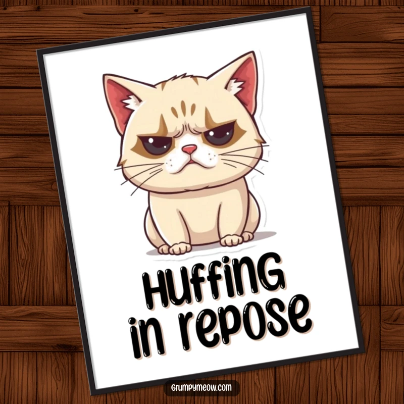 Funny grumpy cat digital art print, unimpressed huff sound, exhaling, vocal disapproval, printable wall decor, sarcastic art, gift.