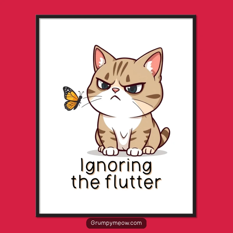 Funny Grumpy Cat Butterfly Digital Art - Annoyed Feline Print