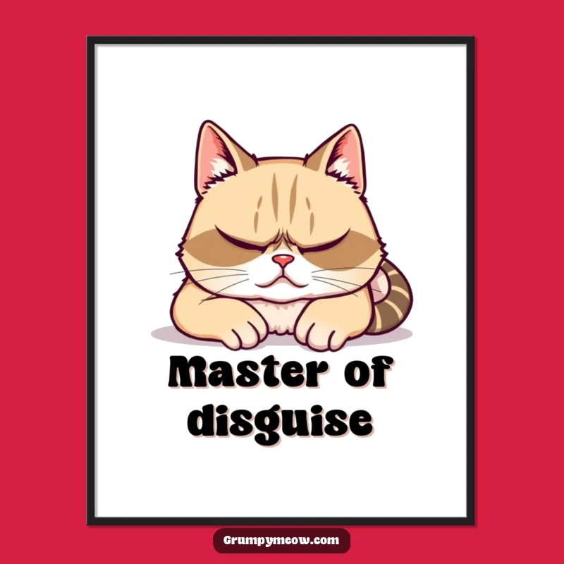 Funny Grumpy Cat Digital Art - Fake Sleep Printable Wall Art