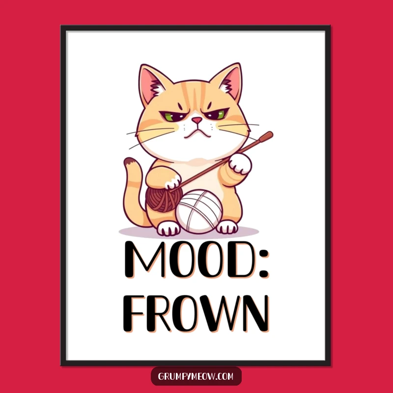 Funny Grumpy Cat Yarn Digital Art Print - Instant Hilarious Wall Decor
