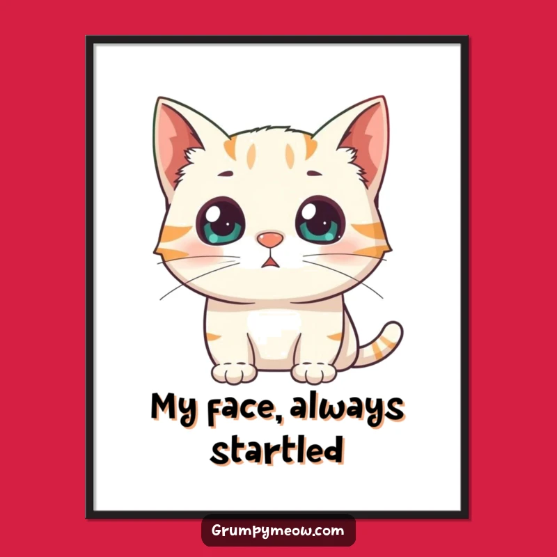 Funny Surprised Cat Digital Art: Instant Download of Wide-Eyed Feline Art