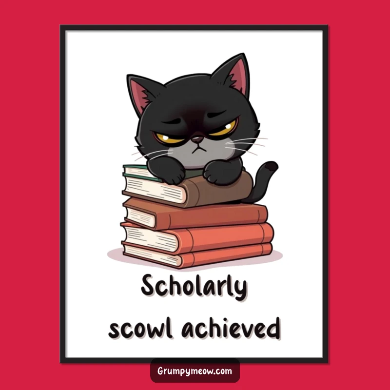 Funny Scowling Cat Book Digital Art - Instant Humorous Decor Gift