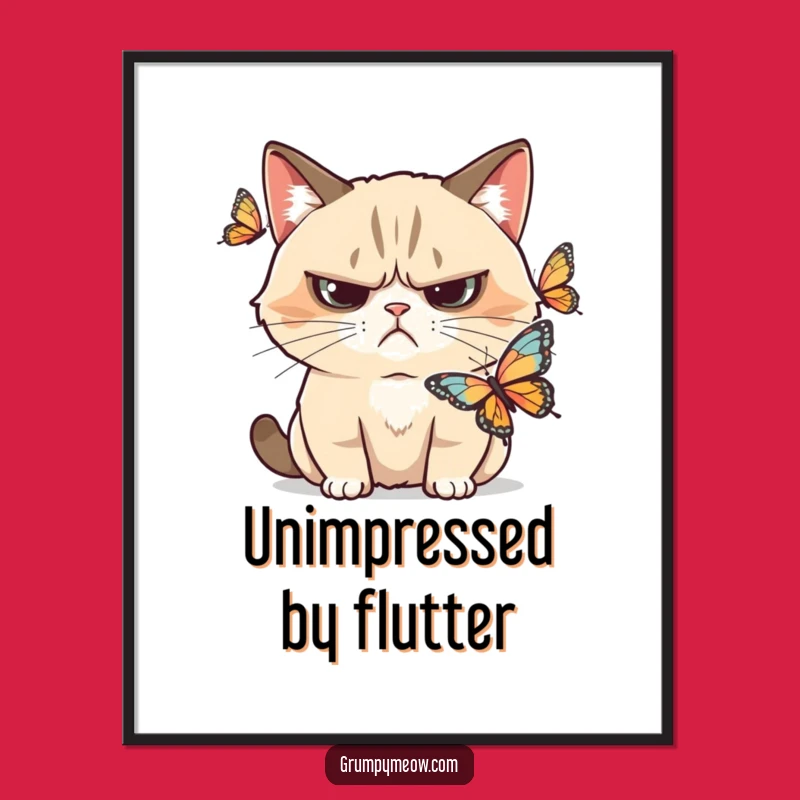 Funny Grumpy Cat Butterfly Skeptic Digital Print: Instant Wall Art of Doubt
